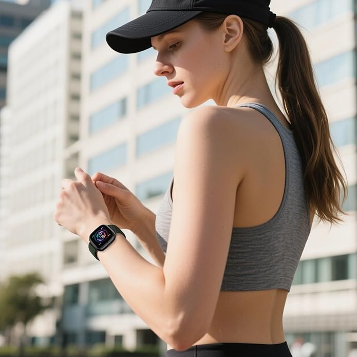 Braided Stretchy Band for Fitbit Versa 4/Versa 3/Sense 2/Sense Watch Band Women Men,Parachute-style Buckle Nylon Sport Wristband Soft Fabric Elastic Loop Strap Accessories for Versa 4/3