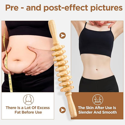 Wooden Cellulite Massage Roller for Legs and Thighs - Handheld Fascia Blaster Tool for Muscle Relief, Lymphatic Drainage & Body Sculpting - Anti Cellulite Massager for Women and Men (9 Wheel)