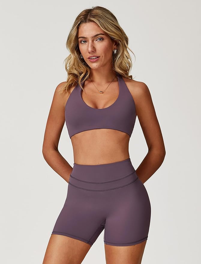 Two piece yoga short set for women with Halter top and gym short Matching workout sets for yoga,Pilates,run