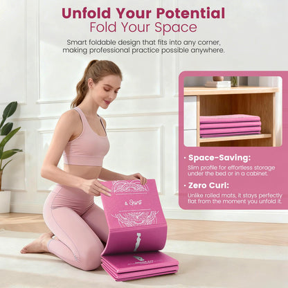 Foldable Yoga Mat and Blocks Set for Women with 2 Pack Yoga Blocks and Strap,Thin Non Slip Pilates
