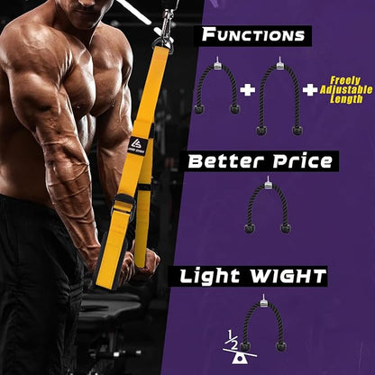 Tricep Rope Cable Attachment Adustable Length (24-54 Inch) ,Ideal Alternative for 27 36 48 Inch Long Tricep Ropes, Greater Range of Motion,Pull Down Rope Extension Straps Cable Crossover Accessories