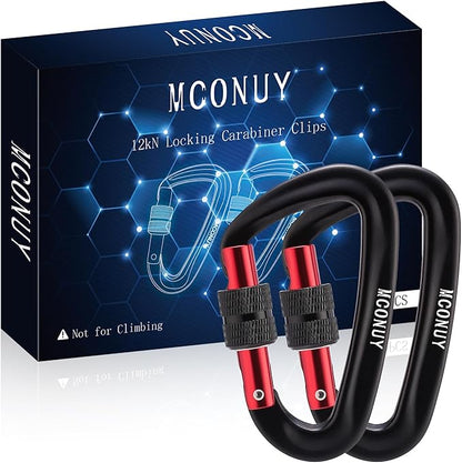 12kN Locking Carabiner Clips, Small Aluminium Carabiners Keychain, Heavy Duty Caribeaners for Camping, Hiking, Hammocks, Swings, Dog Leash, 2 Pcs