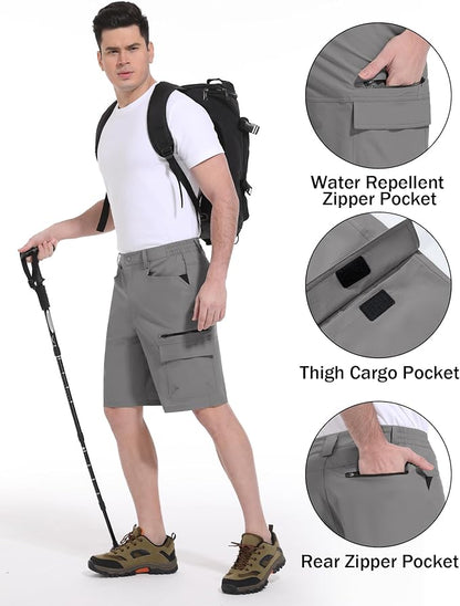 CRYSULLY Men's Hiking Cargo Shorts Outdoor Summer Lightweight Quick Dry Work Casual Shorts with 5 Zipper Pockets