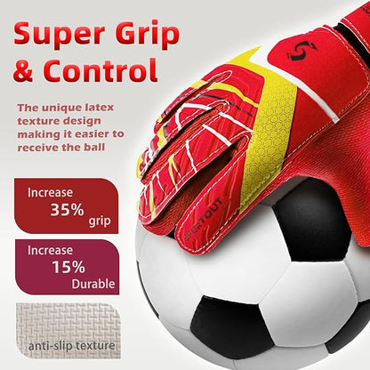 Sportout Kids Goalkeeper Gloves, Soccer Gloves with Double Wrist Protection and Non-Slip Wear Resistant Latex Material to Give Protection to Prevent Injuries