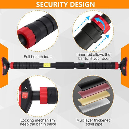 Adjustable Pull Up Bar for Doorway - 440LBS Weight Capacity, No Screws Installation with Level Meter and Auto Lock, Chin Up Bar for Home Gym Strength Training