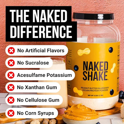 Naked Shake - Peanut Butter Blueberry Protein Powder, Plant Based Protein with Mct Oil, Gluten-Free, Soy-Free, No Gmos Or Artificial Sweeteners - 30 Servings