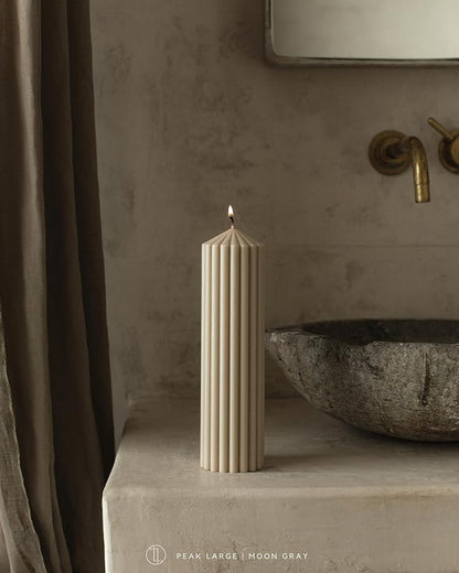 LAWA Ribbed Peak Pillar Candle - Large Beautiful Handmade Pillar Scented Soy Wax Candle Elegant Bubble Aesthetic Candle Housewarming Gift Home Room Shelf Decor Idea Moon Gray (Large)