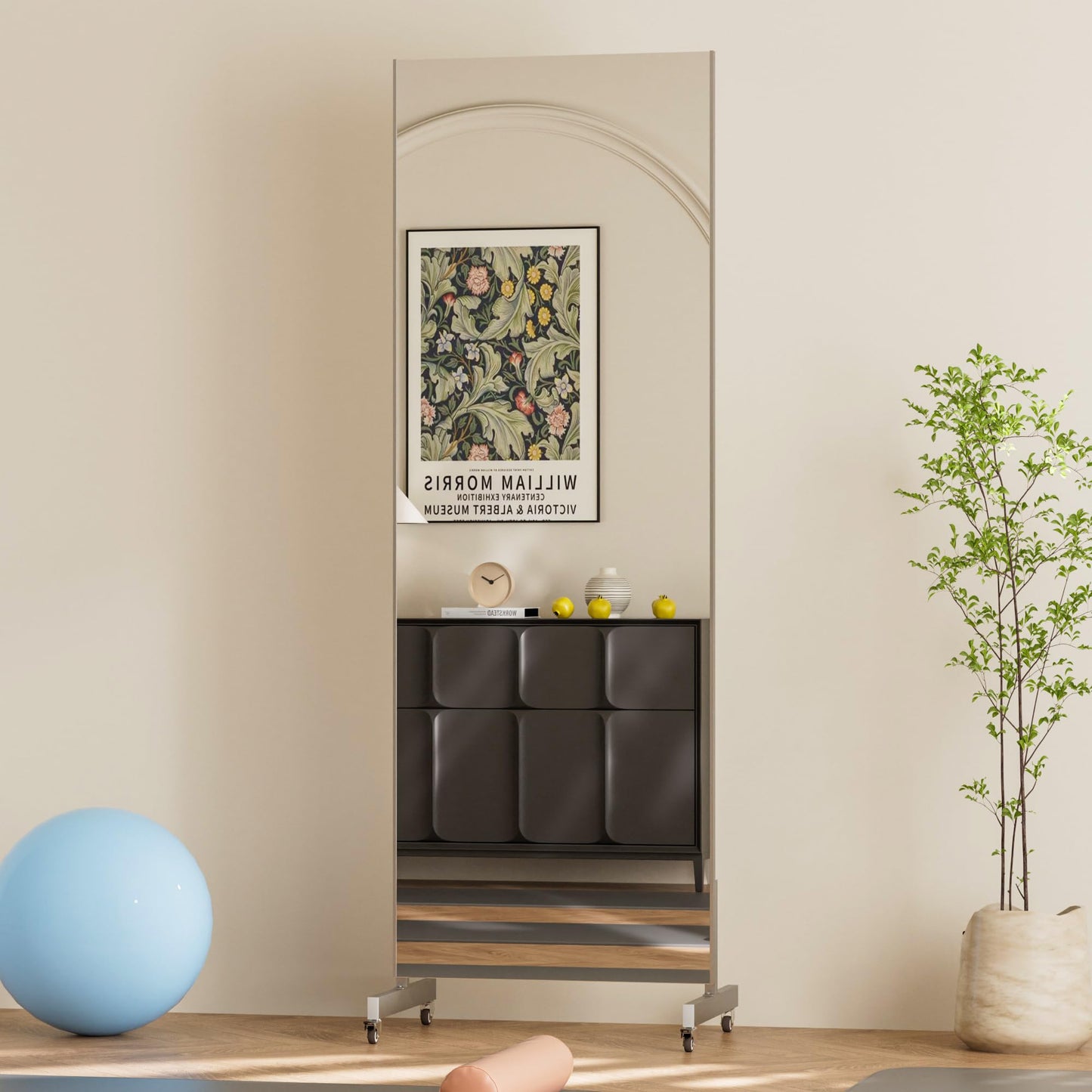 brisafe 67"x24" Ultra-Light Mobile Floor Mirror with 360° Wheels, 0.04mm Shatterproof Nano Film for