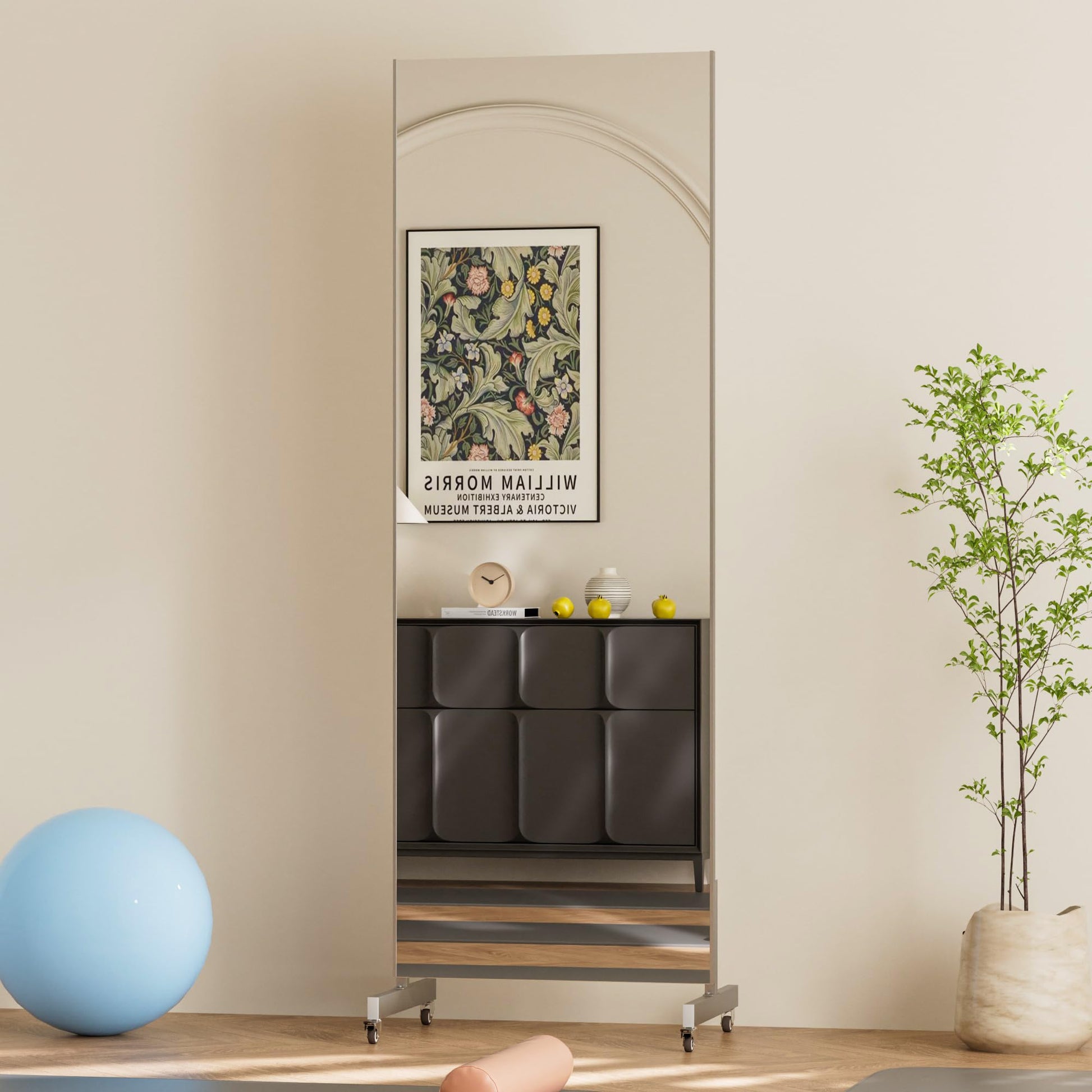 brisafe 67"x24" Ultra-Light Mobile Floor Mirror with 360° Wheels, 0.04mm Shatterproof Nano Film for