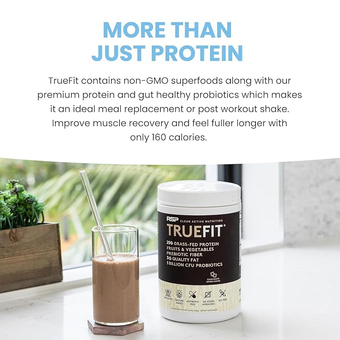 TrueFit Gut Healthy Protein Powder, Grass-Fed Whey Meal Replacement Shake with Prebiotics, Probiotics, & Organic Superfoods, Keto Friendly, Gluten Free (Packaging May Vary) 40 Servings