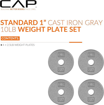 CAP Barbell Standard 1-Inch Cast Iron Weight Plates - Singles & Sets | 1.25-50 lbs | Multiple Options