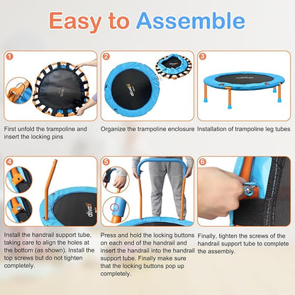 Ativafit 36inch Mini Toddler Trampoline for Kids Ages 2-6 Indoor Outdoor Folding Small Rebounder Trampoline with Foam Handle Safety Padded Cover Fun for Kids