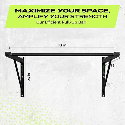 Heavy-Duty Wall Mounted Pull Up Bar - 500 lbs Weight Capacity | Maintain Upper Body Strength & Core Stability | Space Efficient Steel Chin Up Black Bar for Home & Gym Versatile Workouts