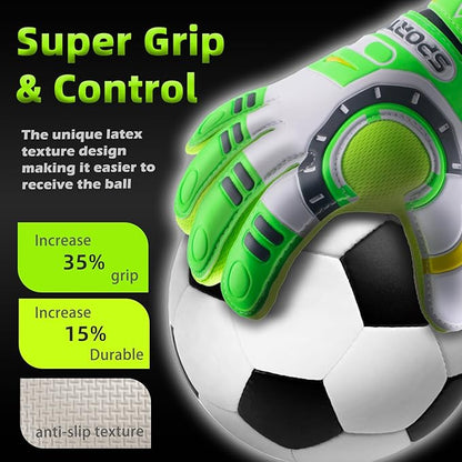 Sportout Kids Goalkeeper Gloves, Soccer Gloves with Double Wrist Protection and Non-Slip Wear Resistant Latex Material to Give Protection to Prevent Injuries