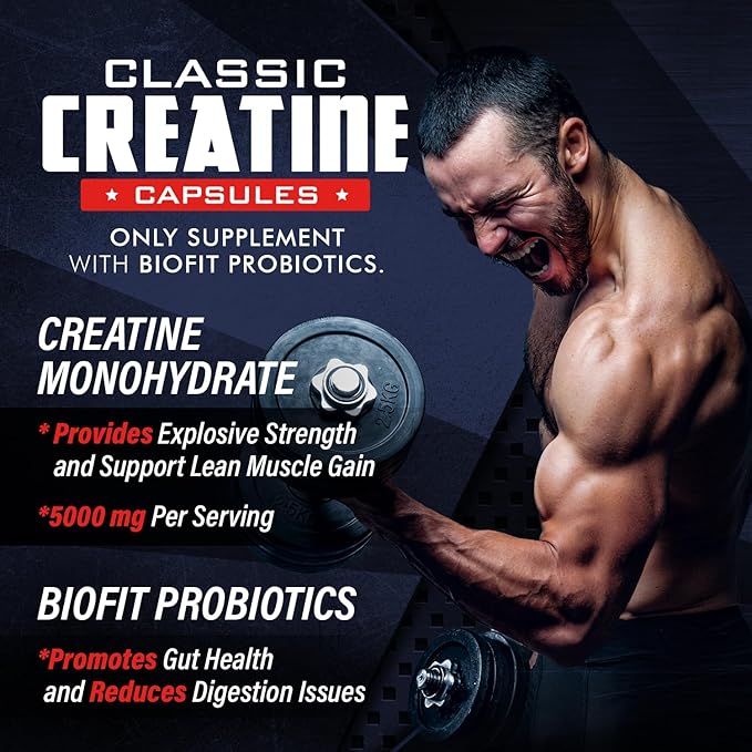 Old School Labs 5000mg Creatine Monohydrate Capsules With BioFit™ (Max Strength) Supports Muscle Growth & Recovery, Performance, Cognitive Health - Creatine Pills for Men & Women, Made in USA 180 Caps