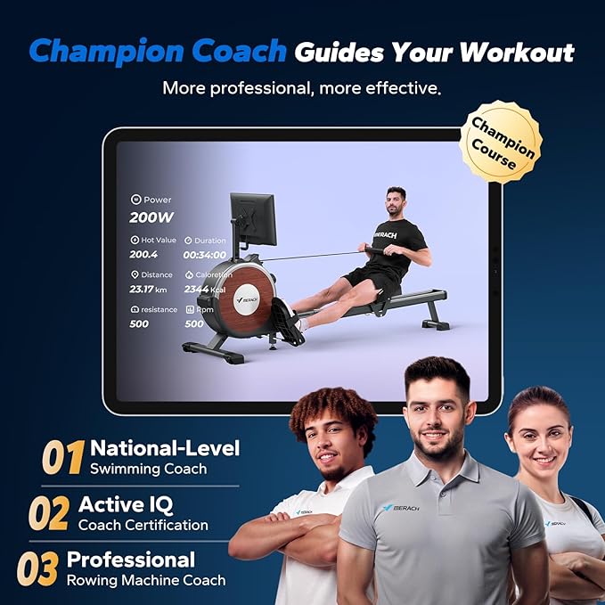 MERACH Rowing Machines for Home, Magnetic Rowing Machine with 16 Levels, Rower Machine of Quiet Resistance, Dual Slide Rail with Max 350lbs Weight Capacity, App Compatible