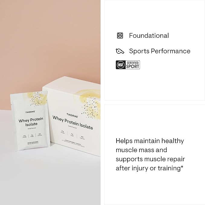 THORNE - Whey Protein Isolate - 21 Grams of Easy-to-Digest Whey Protein Powder - NSF Certified for Sport - Vanilla - 13.79 Ounces - 14 Packets