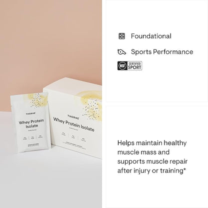 THORNE - Whey Protein Isolate - 21 Grams of Easy-to-Digest Whey Protein Powder - NSF Certified for Sport - Vanilla - 13.79 Ounces - 14 Packets