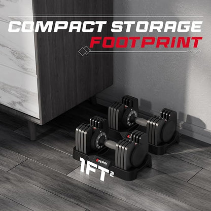 Keppi Adjustable Dumbbells Set-25lb/40lb/55lb/60lb, Anti-Slip Metal Fast Adjust Weight Handle, Exercise & Fitness for Full Body Workout - Adjustable Dumbbell Series