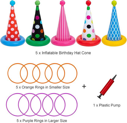 Inflatable Ring Toss Game, Birthday Party Games Ring Toss Game for Kids Adults Birthday Party Decorations Lawn & Yard Games Toys for Family 5-Pack with 10 Plastic Rings