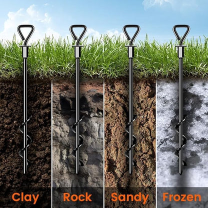 Trampoline Stakes Ground Anchors Screw in Tent Stakes Heavy Duty for High Winds, Trampoline Anchors with Straps, Canopies, Carports, Sheds, Swing Sets,Mobile Home 14in Ground Anchors