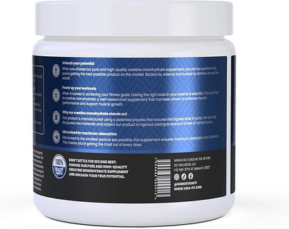 Micronized Creatine Monohydrate Powder, Vegan Creatine Powder Unflavoured, Supplements for Men, Pure Workout Essentials for Women, NSF Certified (150g) (5g Per Serv) (30 Servings) - Vida Fit