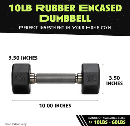 Rubber Coated Dumbbells - No Roll Design Easy-Grip Steel Knurled Handle, Weights Dumbbells Set for Strength Training - Ideal Weights Set for Home Gym - 10-60 LBS SOLD INDIVIDUALLY