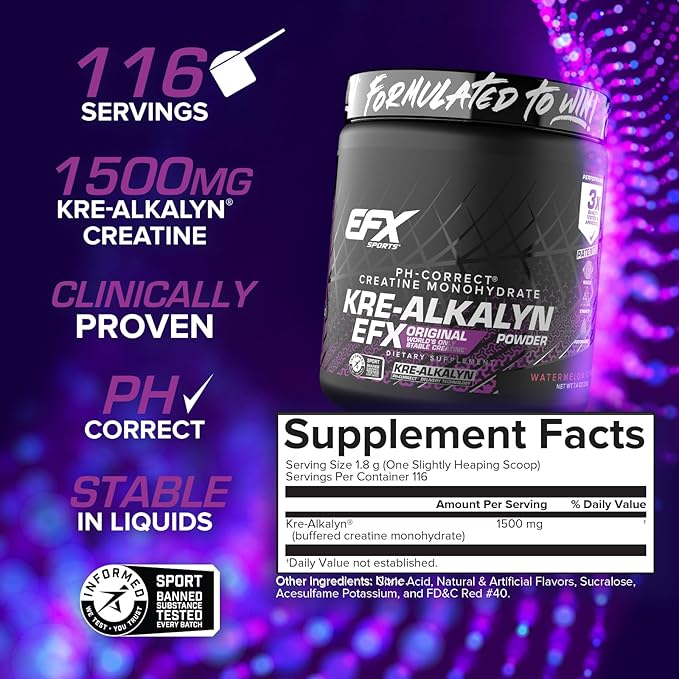 EFX Sports Kre-Alkalyn EFX Powder | pH Correct Creatine Monohydrate Powder Supplement | Strength, Muscle Growth & Performance | 116 Servings (Watermelon Gummy)