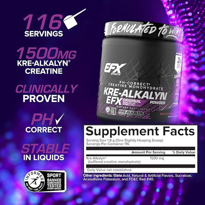 EFX Sports Kre-Alkalyn EFX Powder | pH Correct Creatine Monohydrate Powder Supplement | Strength, Muscle Growth & Performance | 116 Servings (Watermelon Gummy)