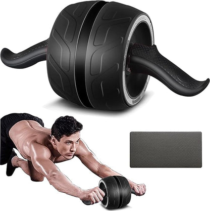 AB Wheel Roller with Resistance Spring, Automatic Rebound Exercise Abdominal Ultra-Wide Wheels Fitness for Gym & Home, Core Work-out Strength-Training Roller with Knee Pad, 14.6"W