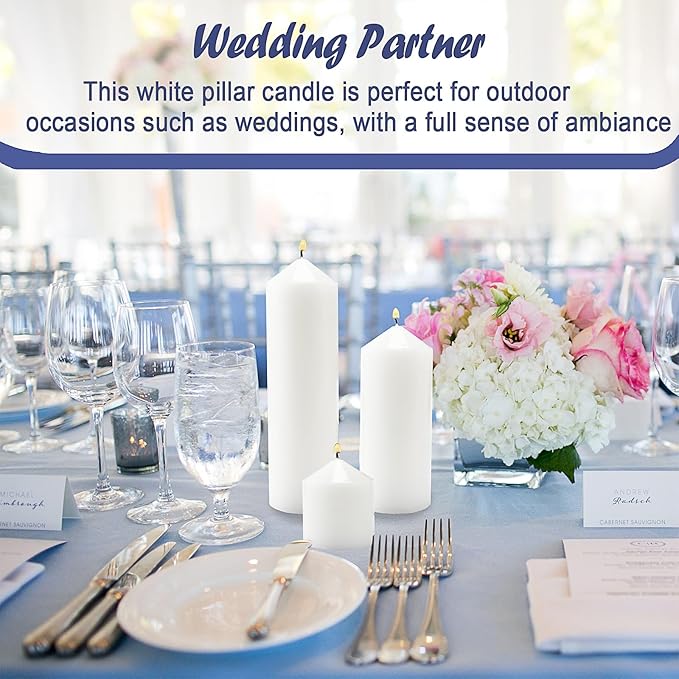 18 Pcs White Pillar Candles Bulk Set，Hurricane Candlesï¼? Different Lengths (6 Each)，Dripless Unscented Smokeless，Gives You a Better Atmosphere When Organizing an Event Party.