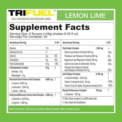 3-in-1 Endurance and Recovery, Hydration, BCAA, Electrolyte Enhanced Drink (Lemon Lime)
