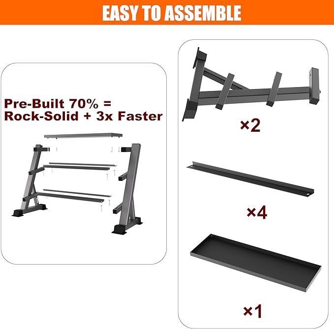 3 Tier Dumbbell Rack, 1200LBS Adjustable Weight Rack for Home Gym, Heavy Duty Dumbbell Holder for Kettlebell & Free Weights Storage Organizer, Dumbbell Rack Stand Only