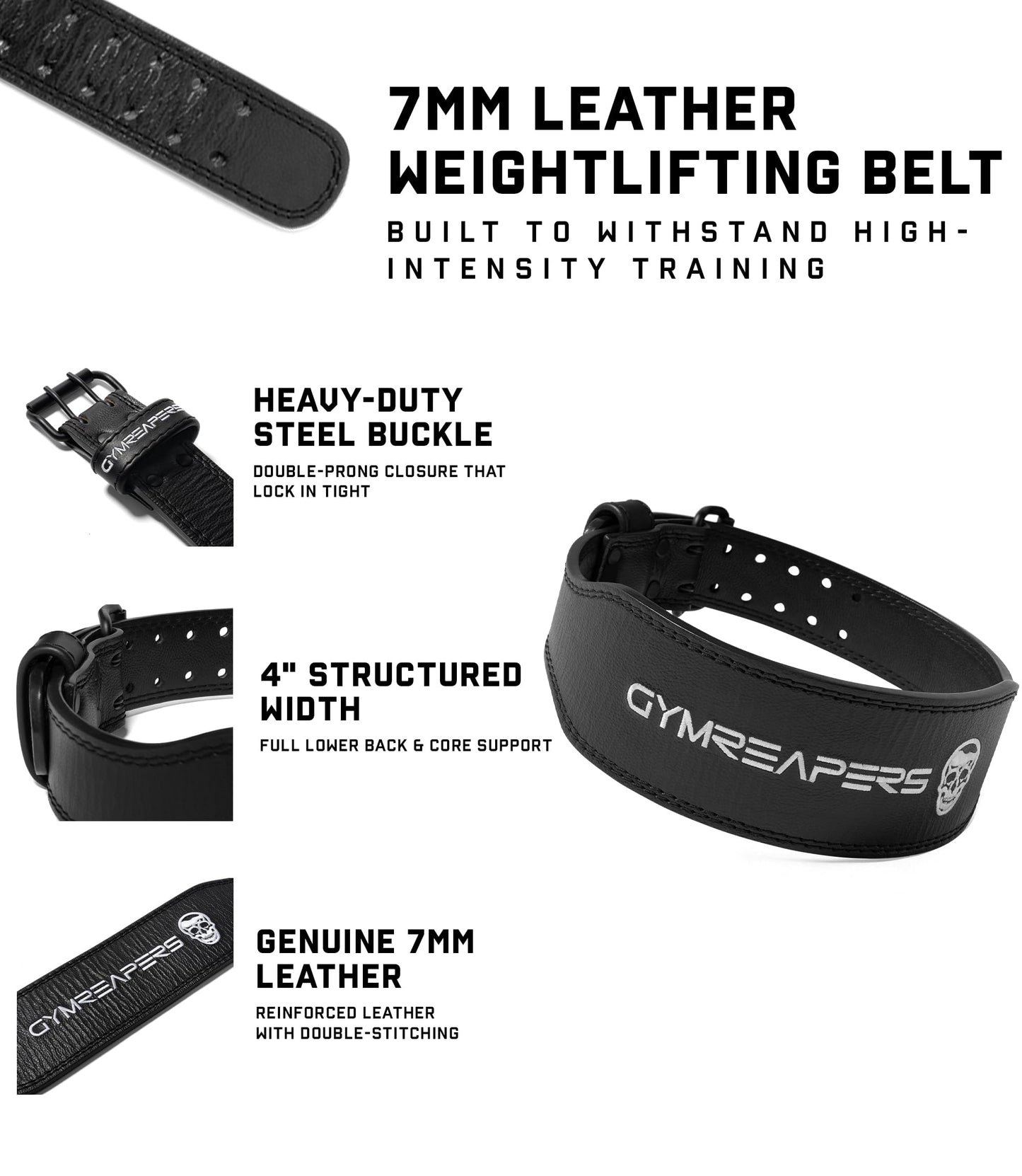 Gymreapers Leather Weightlifting Belt for Bodybuilding, Squatting, Lower Back Support & Back Pain