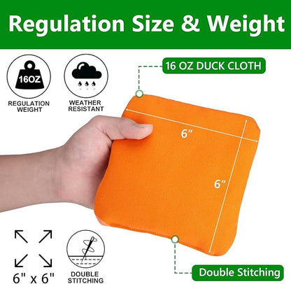 EunHo Cornhole Bags Set of 8 Regulation Size & Weight Corn Hole Bean Bags Official Professional All Weather for Tossing Game with Carry Case