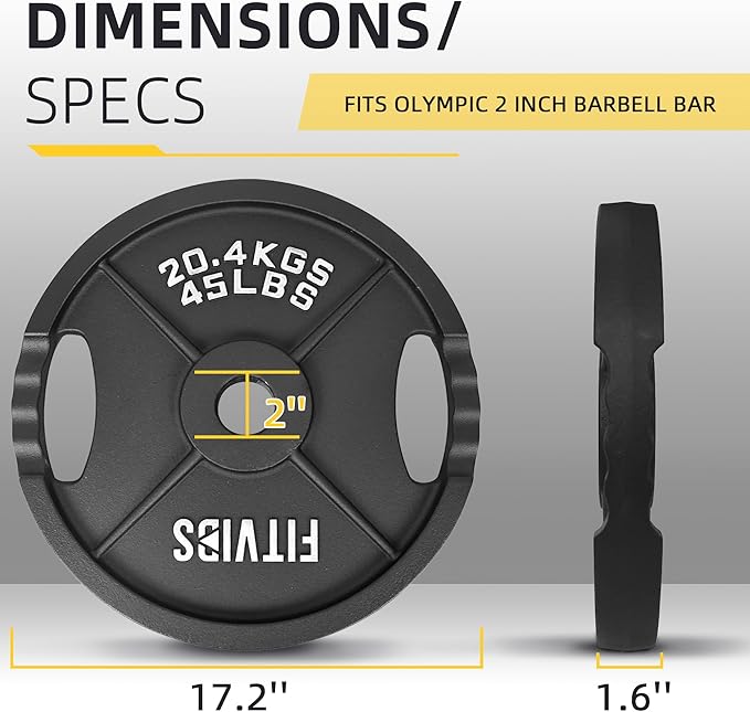 Olympic Cast Iron 2-Inch Weight Plate for Strength Training & Weightlifting, Multiple Weights Available