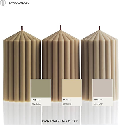 LAWA Ribbed Peak Pillar Candle - Large Beautiful Handmade Pillar Scented Soy Wax Candle Elegant Bubble Aesthetic Candle Housewarming Gift Home Room Shelf Decor Idea Sandstone (Small)