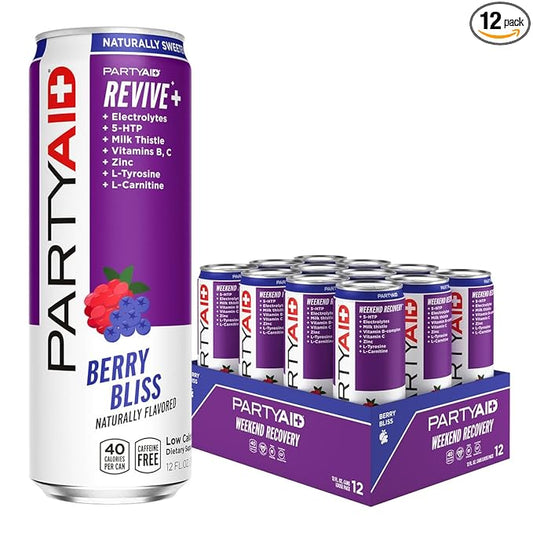 PARTYAID Rehab Blend, Feel Good Tonight and Tomorrow, Contains 5-HTP, B-Complex, Milk Thistle, Electrolytes, No Artificial Flavors or Sweeteners, Caffeine-Free, 12 Fl Oz (Pack of 12)