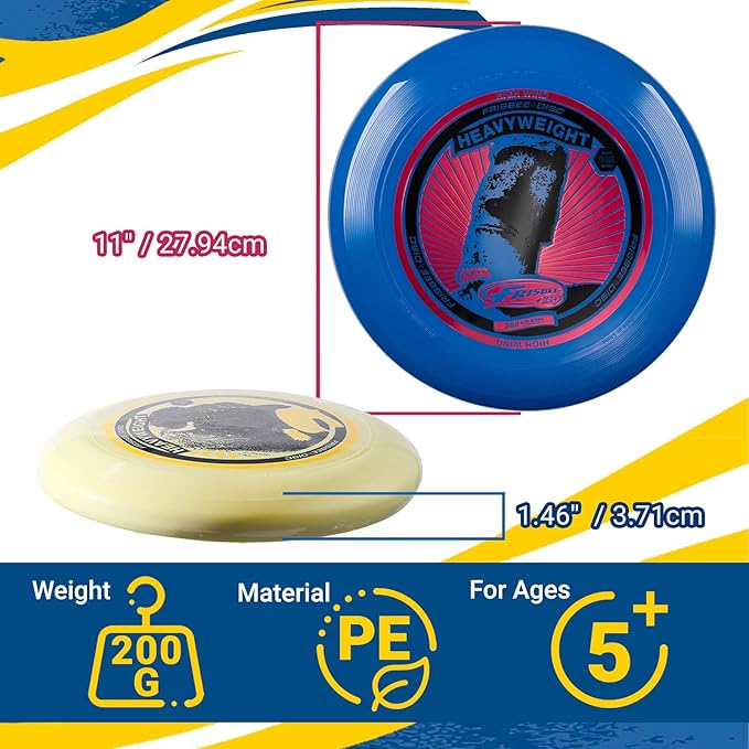 Wham-O Frisbee Heavyweight 200g, 11 Inch Flying Disc, Long Distance, Durable and Stable Sports Disc for Outdoor Activities and Family Fun