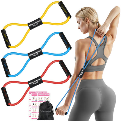RENRANRING Figure 8 Fitness Resistance Bands with Handles - Exercise Tube Band Set of 3 for Arm and