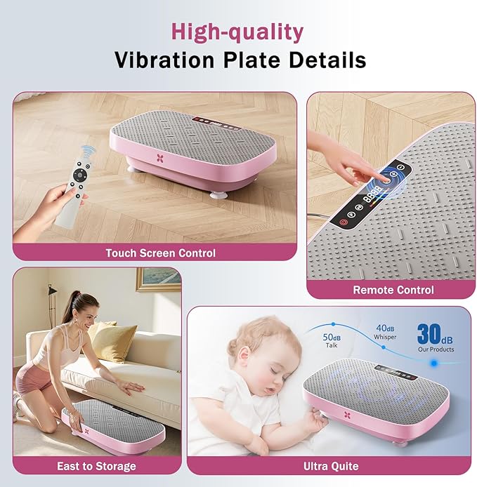 Vibration Plate Exercise Machine, Vibration Plate for Lymphatic Drainage & Body Toning, Whole Body Vibration Plate Platform with Bluetooth, Ultra-Quiet Home Gym Equipment, Resistance Bands