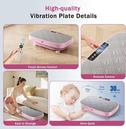 Vibration Plate Exercise Machine, Vibration Plate for Lymphatic Drainage & Body Toning, Whole Body Vibration Plate Platform with Bluetooth, Ultra-Quiet Home Gym Equipment, Resistance Bands