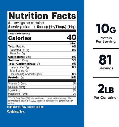 Nutricost Soy Protein Isolate Powder, 2 LB Unflavored - 10 Grams of Protein Per Serving, Vegan, GMO-Free & Gluten Free