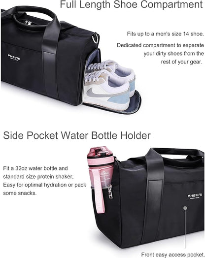 Gym Bag for Women with Shoe Compartment & Wet Pocket - Duffle Bag for Travel Sports Fitness Workout Athletic, 19“-Medium, Black