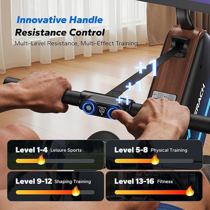 MERACH Rowing Machines for Home, Powerful Electromagnetic Row Machine with 51.2" Extended Rail, 16-Level Handle Resistance Adjustment Rower, 350 LBS Load Capacity, Ergonomic Comfort Seat, Easy Storage