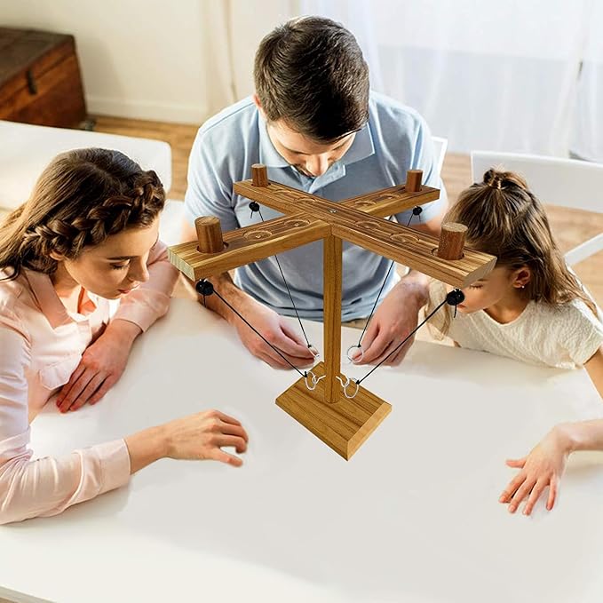 Hook Toss Game, Ring Toss Game, Handmade Wooden Ladder, Throwing Hook and Ring Battle Game for Family, ‎42,6 x 12,7 x 6,1 cm, Brown