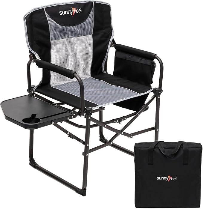SUNNYFEEL Oversized Camping Directors Chair, Portable Folding Lawn Chairs for Adults Heavy Duty with Side Table,Pocket for Beach, Fishing,Picnic,Concert,Tailgating，Outdoor Foldable Camp Chair