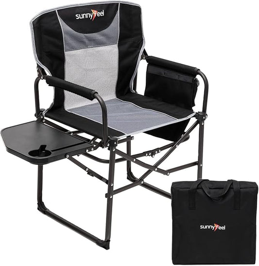 SUNNYFEEL Oversized Camping Directors Chair, Portable Folding Lawn Chairs for Adults Heavy Duty with Side Table,Pocket for Beach, Fishing,Picnic,Concert,Tailgating，Outdoor Foldable Camp Chair