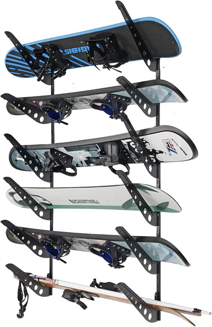 6 Board Snowboard Wall Racks, Adjustable Storage Rack for Ski, Surfboard, Wakeboard, Snowboard Wall Mount Display, Black