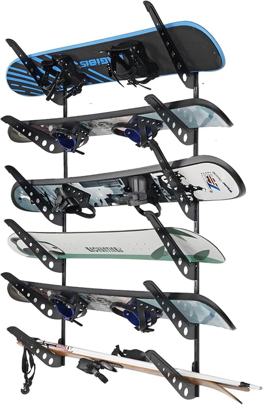 6 Board Snowboard Wall Racks, Adjustable Storage Rack for Ski, Surfboard, Wakeboard, Snowboard Wall Mount Display, Black